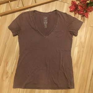 Gap~ Sunkissed Pima Cotton Brown V-neck Pocket Tee